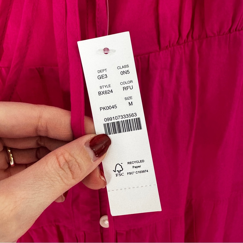 New J. Crew Tiered Cotton Voile Midi Dress in fuchsia - Picture 4 of 4